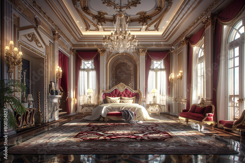 A lavish sitting area complements the opulent bedroom design. photo