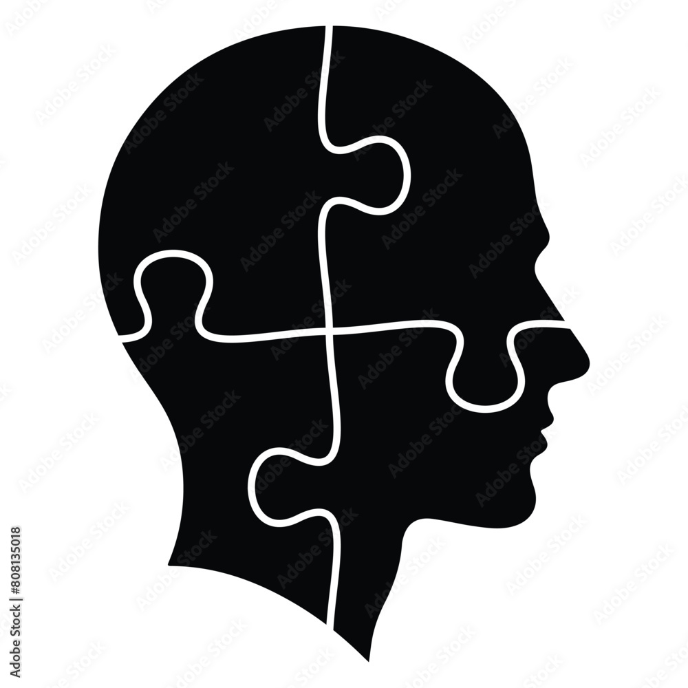Neurodiversity idea. Head puzzle vector icon. Four jigsaw pieces. Creativity, inspiration, logical thinking. Human brain potential. Neurodiversity idea. Head puzzle vector icon. Four jigsaw pieces. Creativity, inspiration, logical thinking. Human brain potential.