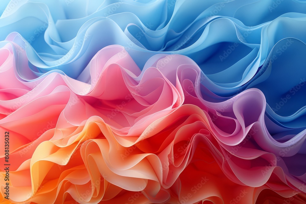 Obraz premium Gradient color abstract fluid art. Wavy folds of multicolored silk or satin fabric.