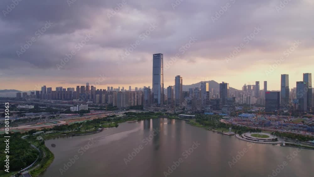 China Shenzhen Bay Houhai CBD buildings at dusk China Shenzhen Bay Houhai CBD buildings at dusk