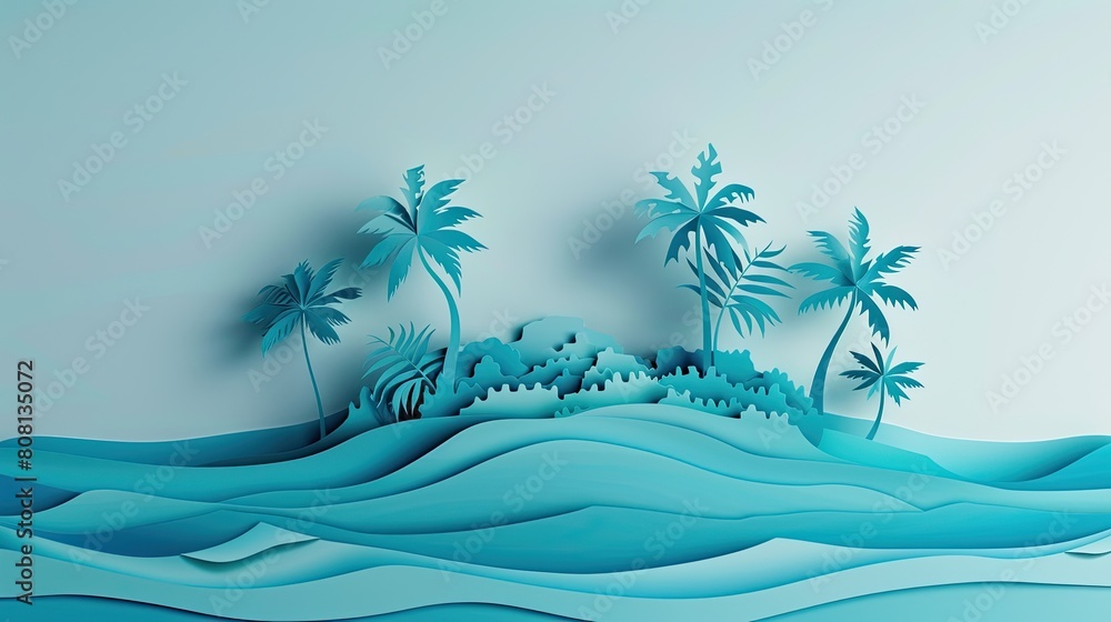 Papercut scene of a small island with half submerged under a blue paper sea, representing the impact on low-lying nations.