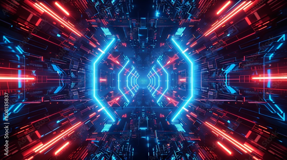 Abstract futuristic digital background, glowing blue and red lines ...