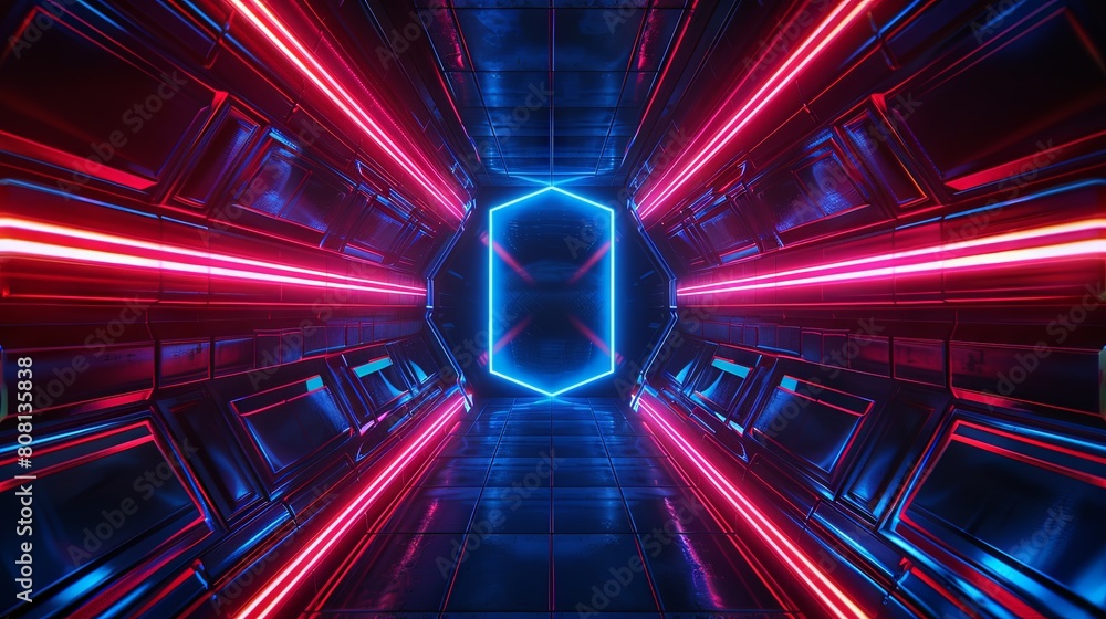 Abstract futuristic digital background, glowing blue and red lines ...