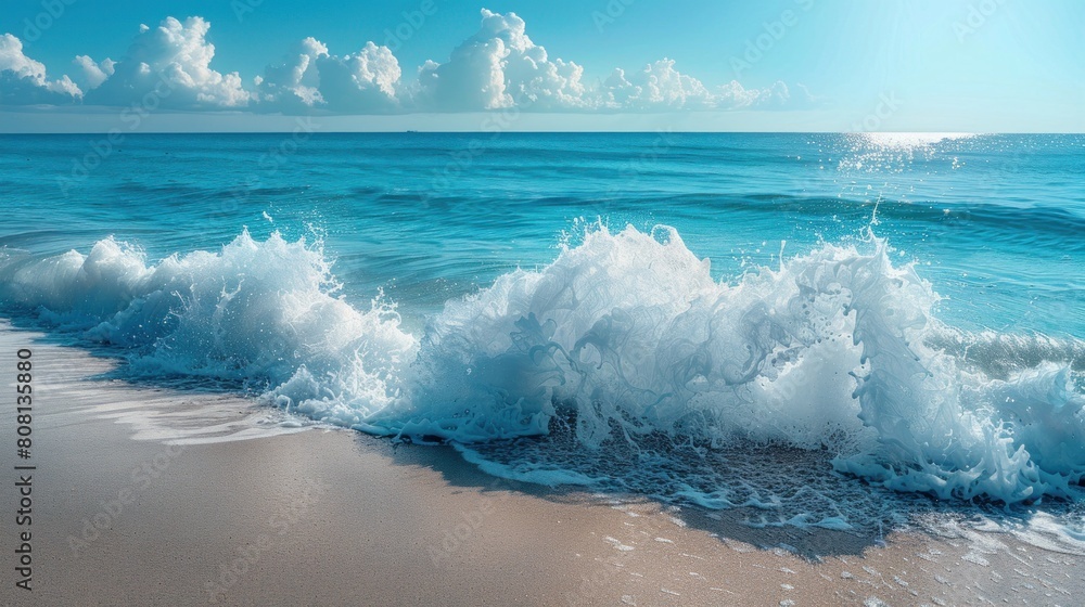 Fototapeta premium The calm sea surface undulated gently under the azure sky.