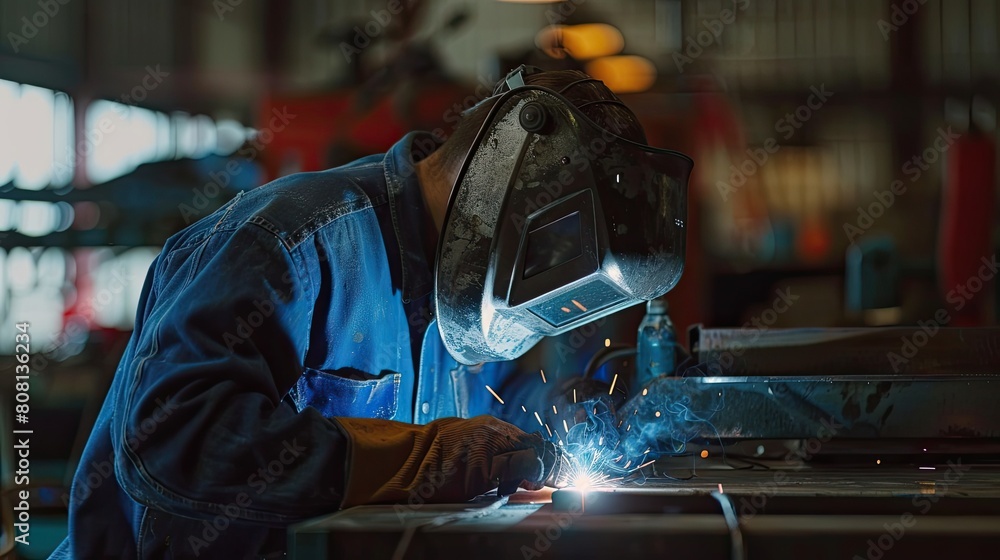 A man in a yellow helmet is welding a pipe A man in a yellow helmet is welding a pipe