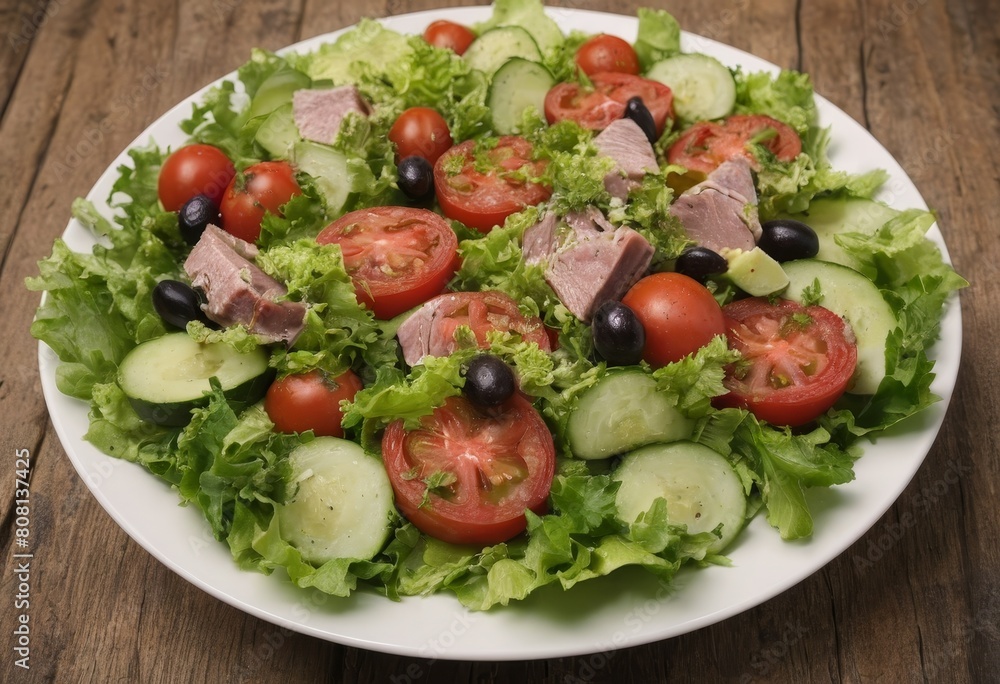 summer seasonal salads with tomato, lettuce, olives, tuna summer seasonal salads with tomato, lettuce, olives, tuna