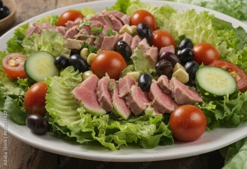 summer seasonal salads with tomato, lettuce, olives, tuna summer seasonal salads with tomato, lettuce, olives, tuna