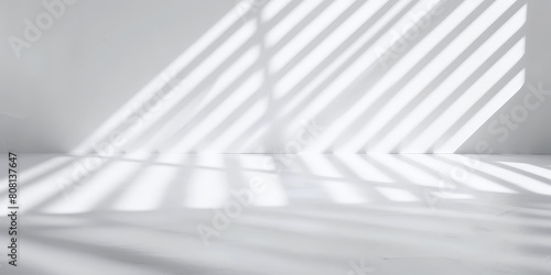 empty room with White wall and floor  with abstract shadow and light stripes background. white empty room