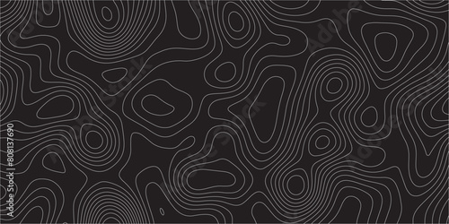 Abstract white on black background Topographic line map pattern. Contour elevation topographic and textured Background Modern design with black background with topographic wavy patted. photo