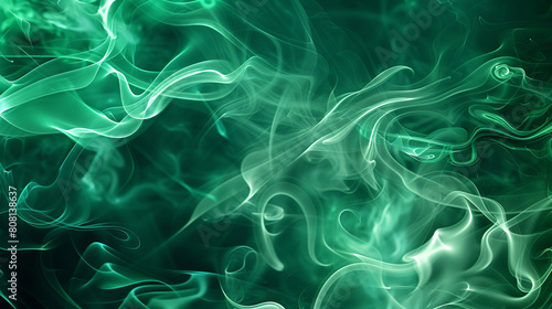 A dynamic swirl of smoke in deep emerald green, with a neon light texture in jade adding depth and vibrancy.