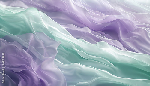 A gentle and soothing merger of pastel violet and sea green waves, blending together in a tranquil and calming dance that brings to mind the serene atmosphere of a quiet morning by the sea.