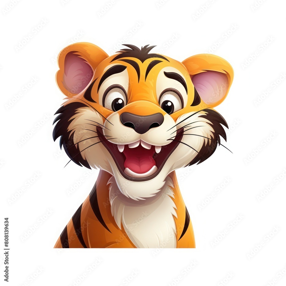 Playful cartoon tiger standing alone on a white background Playful cartoon tiger standing alone on a white background