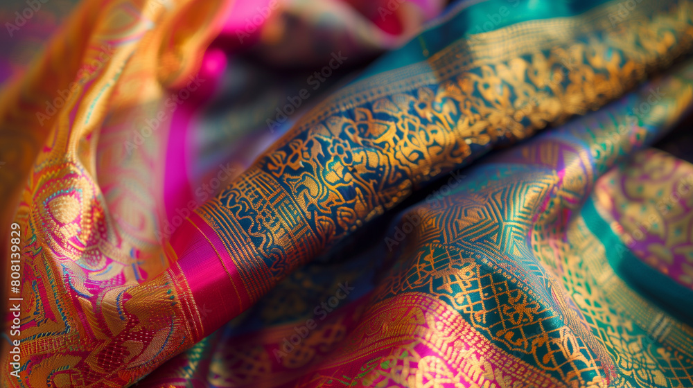 Close-Up of a Colorful Indian Sari Draped Elegantly