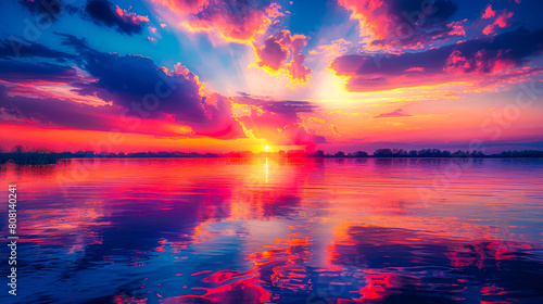 Breathtaking Sunset Scene at a Quiet Lake 