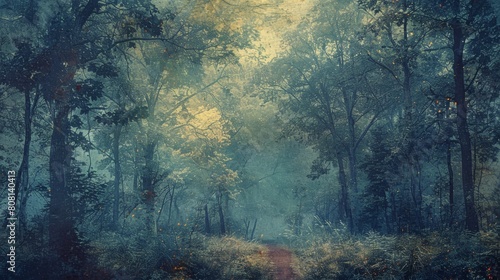 Mystical Aura, Coarse grain, Moderate contrast, Fine texture, Mystical mood, Nature composition, Soft, diffused lighting, Texture overlay post-processing, Forest scenes subject matter © DarkinStudio