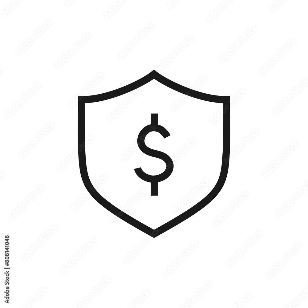 Financial security shield - line icon with editable stroke. Bank, safety symbol. Vector illustration. Financial security shield - line icon with editable stroke. Bank, safety symbol. Vector illustration.