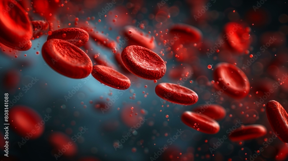 Fototapeta premium Red cells flowing through vein, laboratory microscope doctor patient hospital