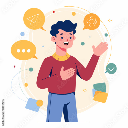 Bright Speaker: Vector Illustration with Gestures
