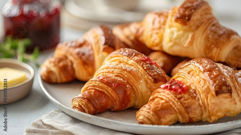 Croissants with Butter and Jam on White Plate. Concept Food Photography, Croissants, Breakfast, Homemade, Delicious