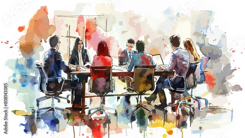 Zusammenkunft Business Gruppe Meeting Entscheidungen Studenten Besprechung Konferenz Firma Unternehmen Watercolor Vektor