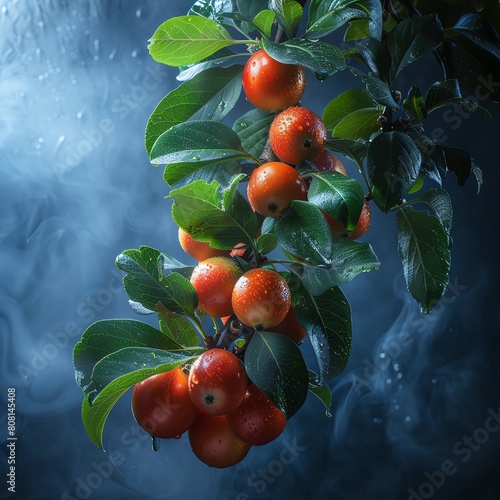 Branch of crabapples covered in water droplets photo
