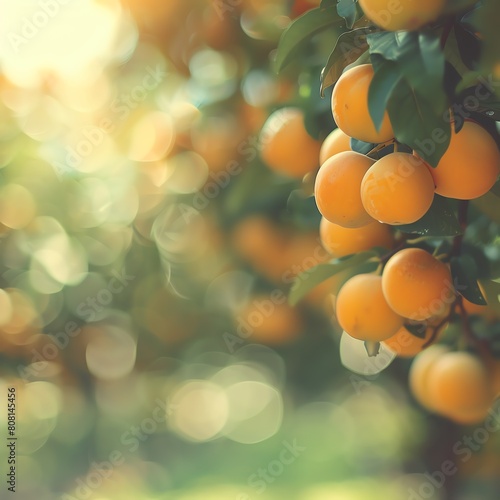 Beautiful bountiful harvest of ripe apricots ready to be picked photo