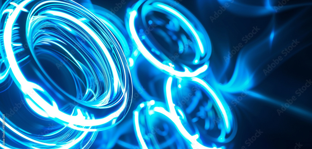 Blue neon circles combining with abstract for creative tech ads. Blue neon circles combining with abstract for creative tech ads.