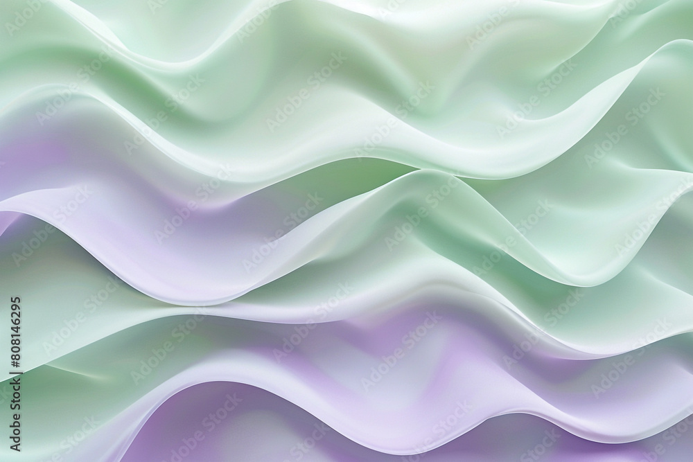 Obraz premium A calming interaction of pastel violet and soft green waves, their gentle merging producing a soothing and harmonious effect that is both peaceful and visually appealing.