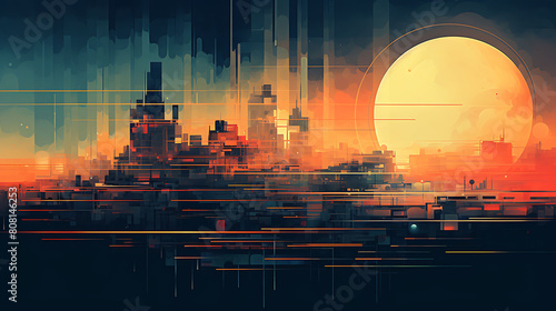 Produce an abstract background with glitched-out, digital artifacts. © Graphics Bar
