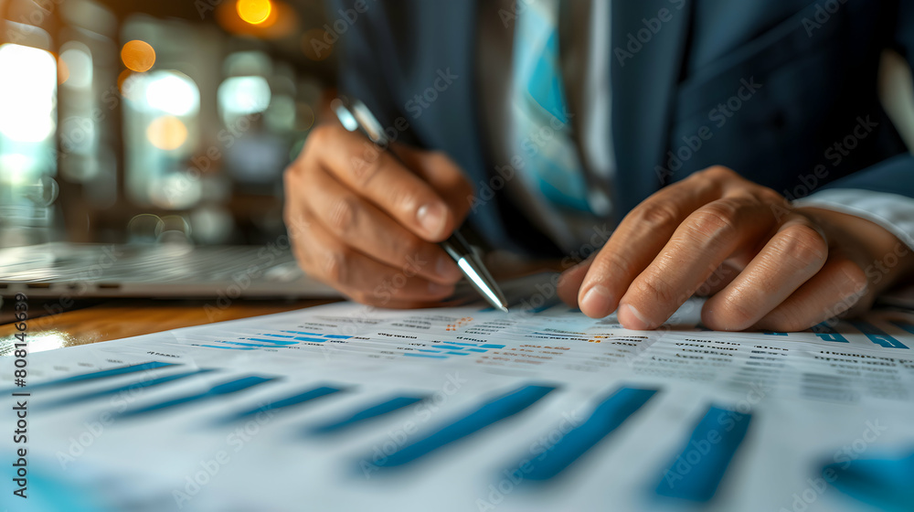 Professional Financial Analyst Examining Quarterly Earnings Reports for Company Performance and Future Profitability - Photo Realistic Business Stock Concept Professional Financial Analyst Examining Quarterly Earnings Reports for Company Performance and Future Profitability - Photo Realistic Business Stock Concept