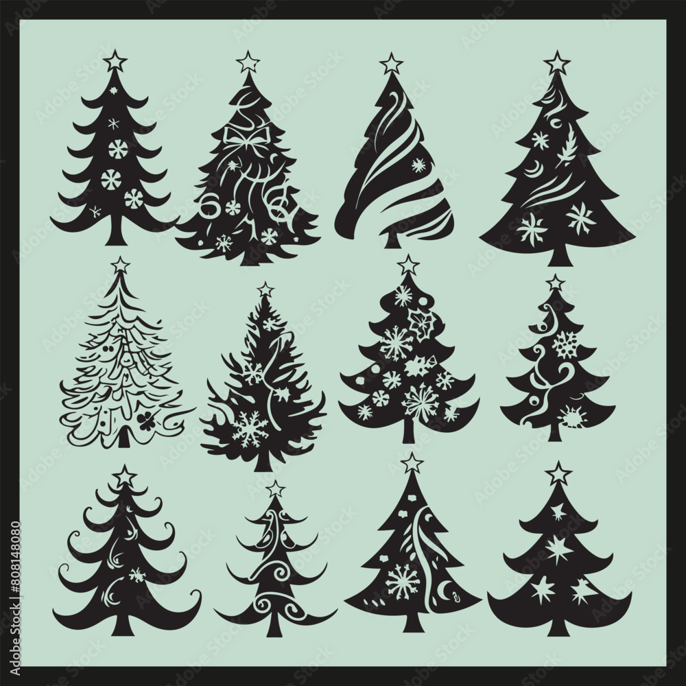 Obraz premium Christmas Tree Silhouettes set vector