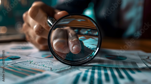 Photo Realistic Image of a Risk Manager Evaluating Investment Portfolio, Assessing Risk Exposure and Developing Loss-Minimizing Strategies - Photo Stock Concept