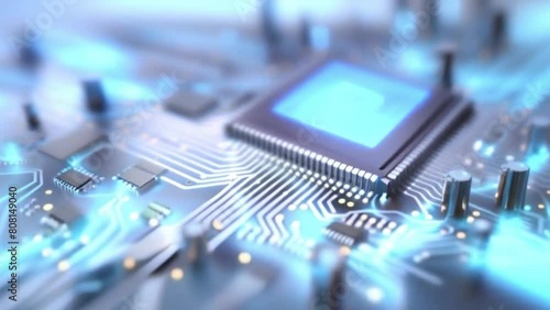 Light blue microprocessor microchip circuit lines abstract electronic board technology wallpaper. photo