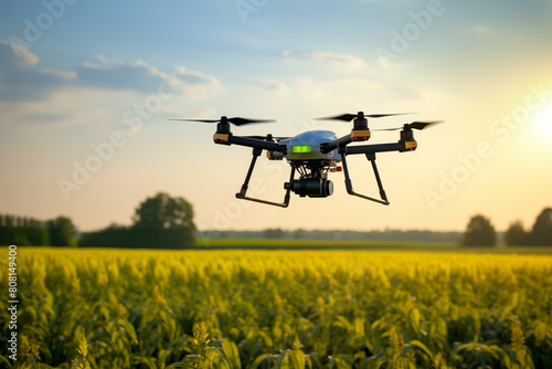 Agricultural drone surveying farmland for crop health analysis