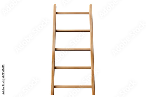 The ladder is made of wood. It is 5 feet tall and has 5 rungs. It is brown in color. photo