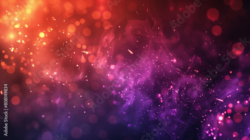 A dark abstract bokeh background infused with magic smoke, sparks, and neon elements, creating an enchanting visual effect
