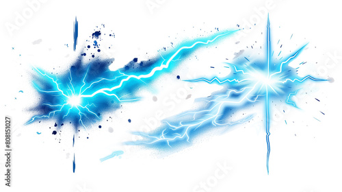 Abstract blue lightning isolated on transparent background.
