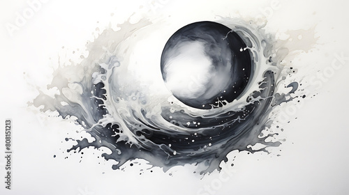 The simplicity and elegance of a watercolor splash in monochrome, symbolizing yin and yang