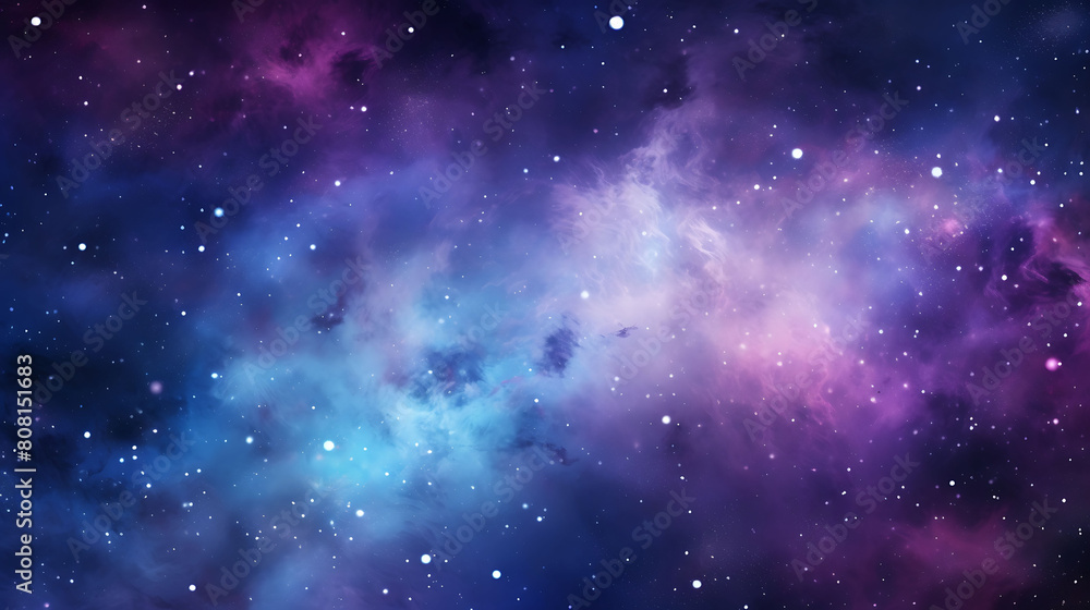 Watercolor splashes creating the illusion of a distant galaxy, in deep purples and blues with stars scattered throughout