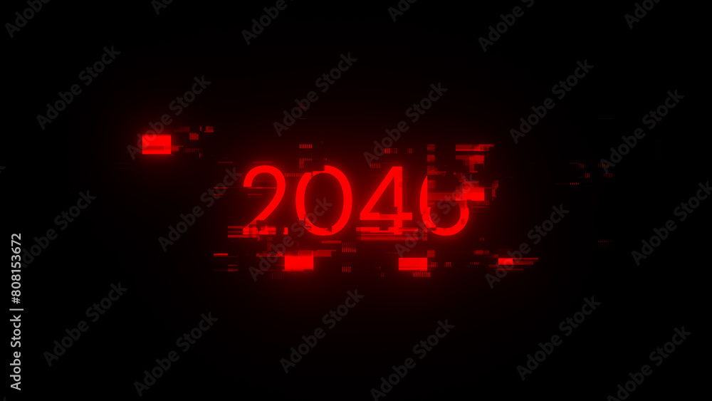 3D rendering 2046 text with screen effects of technological glitches