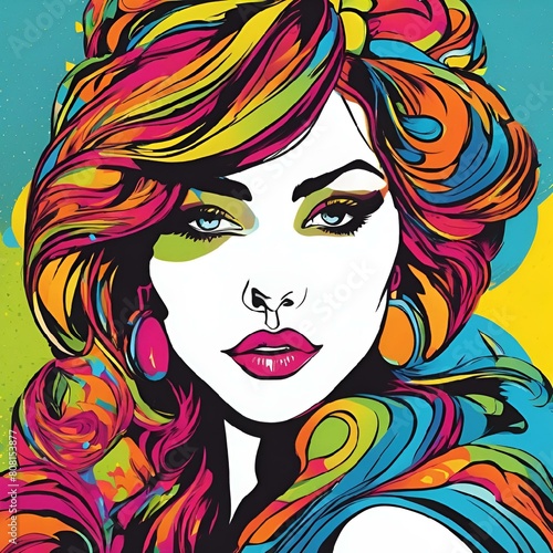 AI generated illustration of a girl with long hair and vibrant face paint