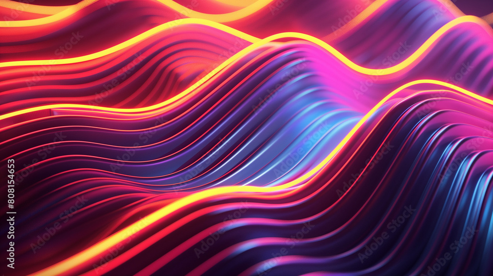 A modern abstract background rendered in 3D, showcasing colorful neon wavy lines glowing in the darkness. Simple yet captivating, it serves as an eye-catching wallpaper A modern abstract background rendered in 3D, showcasing colorful neon wavy lines glowing in the darkness. Simple yet captivating, it serves as an eye-catching wallpaper