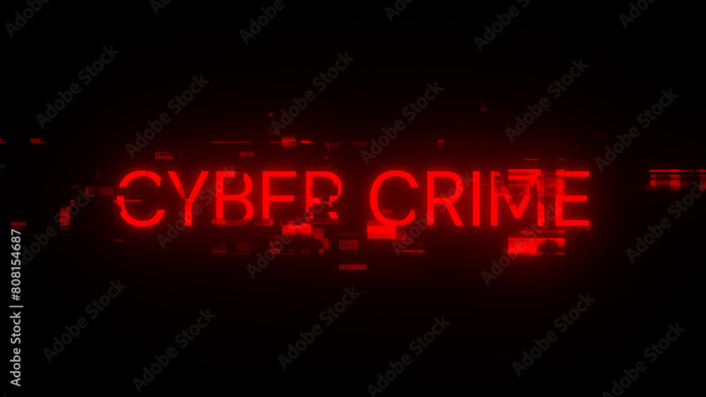 3D rendering cyber crime text with screen effects of technological glitches 3D rendering cyber crime text with screen effects of technological glitches