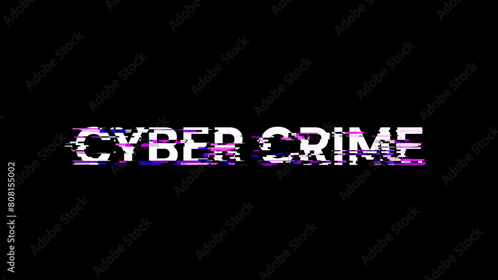 3D rendering cyber crime text with screen effects of technological glitches 3D rendering cyber crime text with screen effects of technological glitches