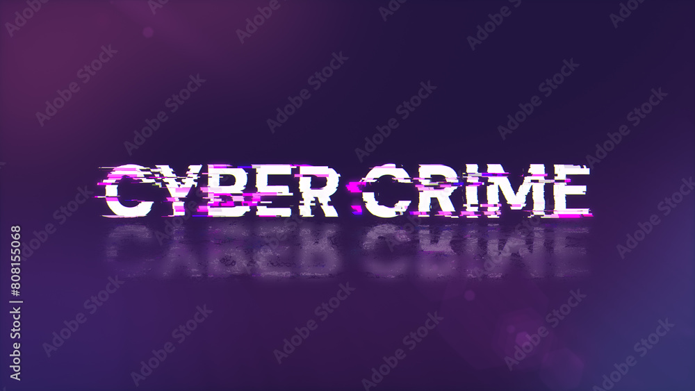 3D rendering cyber crime text with screen effects of technological glitches 3D rendering cyber crime text with screen effects of technological glitches