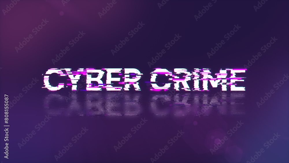 3D rendering cyber crime text with screen effects of technological glitches 3D rendering cyber crime text with screen effects of technological glitches
