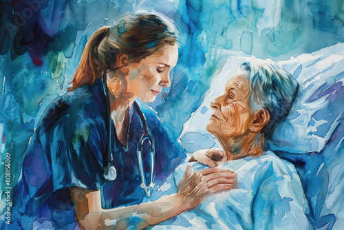 "Comforting Nurse and Patient", International Nurses Day, hospital care, dedication and skills.