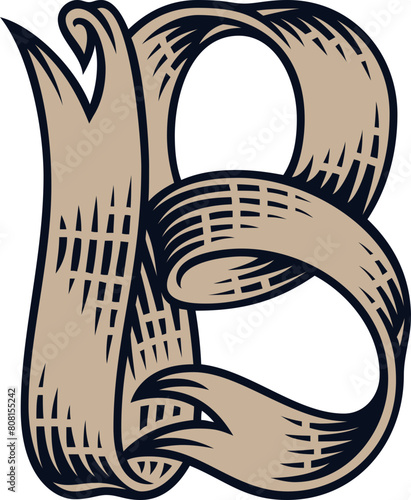 Vector engraved style letter made of curved ribbon (ID: 808155242)