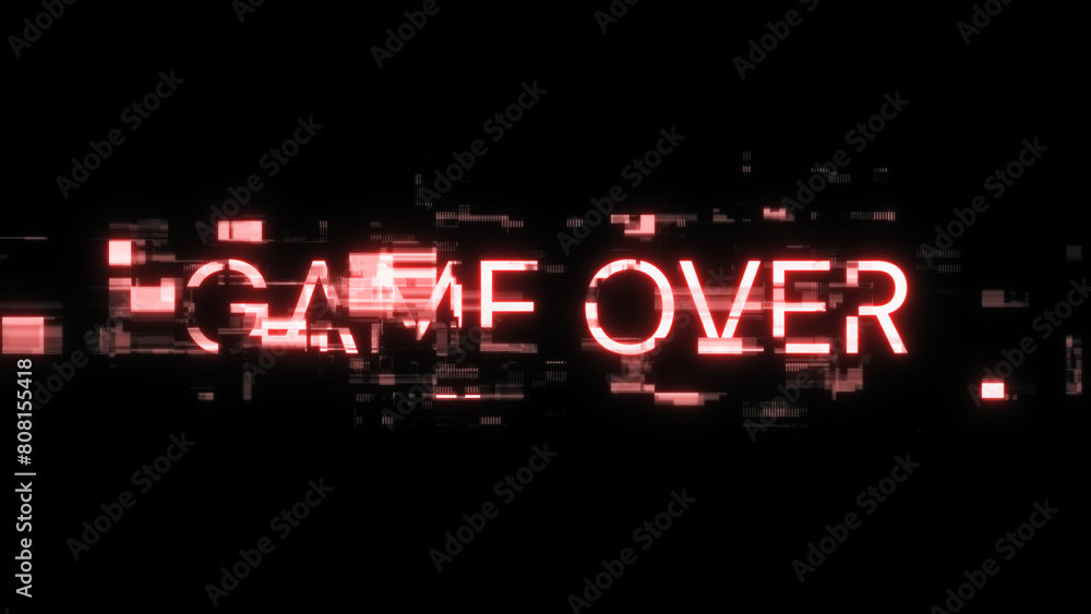 3D rendering game over text with screen effects of technological glitches 3D rendering game over text with screen effects of technological glitches