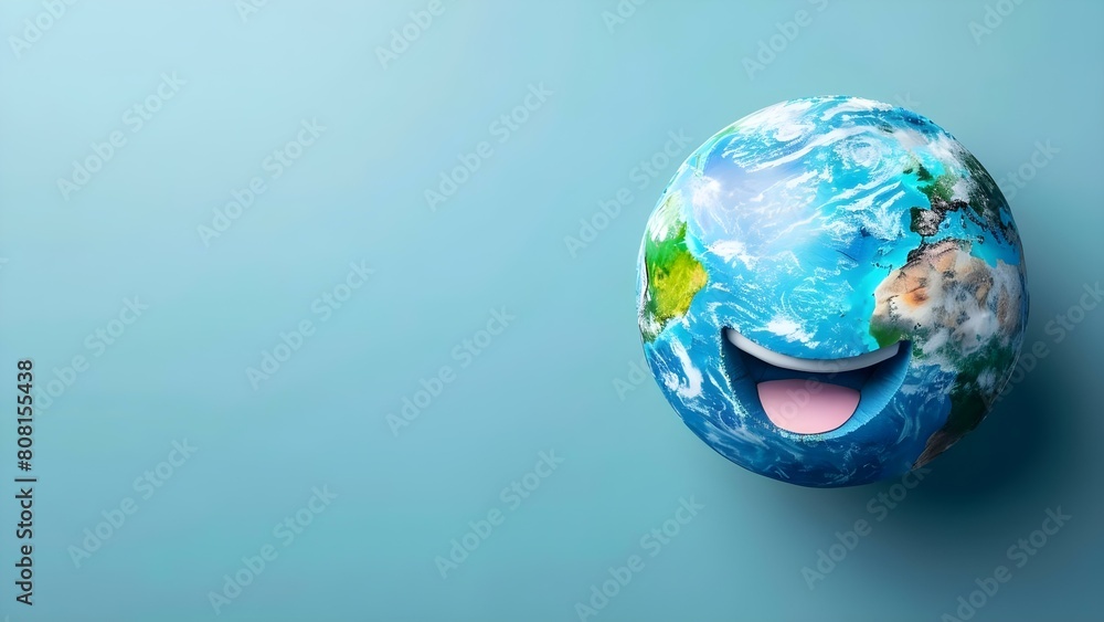 Earth character celebrating on blue background for Earth Day and World Laughter Day. Concept Earth Day, World Laughter Day, Environmental Celebration, Character Design, Blue Background